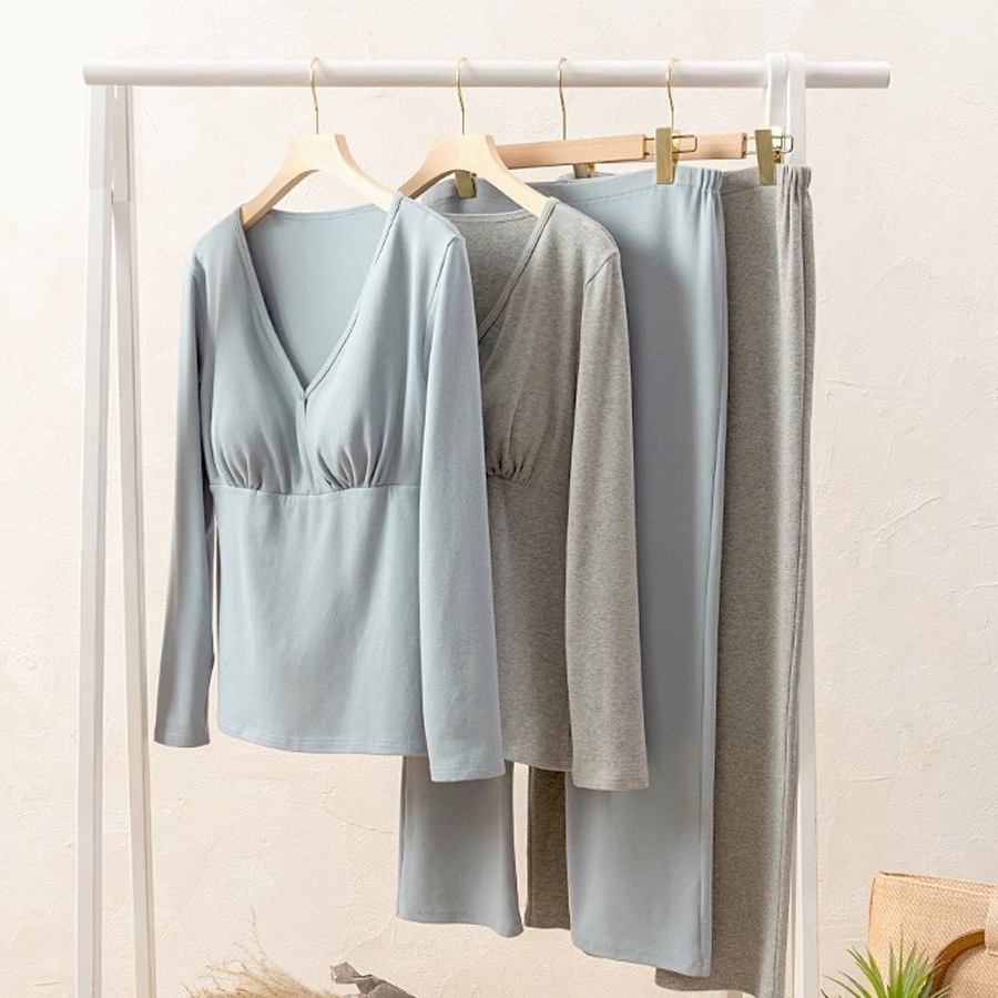 Thickened Pure Cotton Plus Size Postpartum Clothes Maternity Wear Crossover Long-sleeved Home Clothes Pajamas Pajama Pants Suit