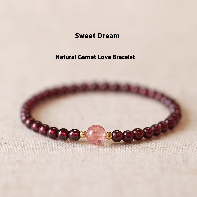 Natural Wine Red Garnet Bracelet Women's Three-Circle Fu Brand Hetian Jade Transfer Beads Bracelet Strawberry Crystal Crystal Bracelet Women