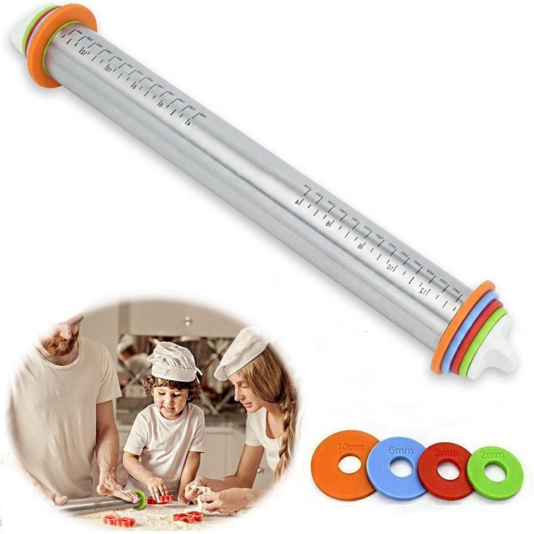 Stainless Steel Rolling Pin17 Inch Adjustable Practical Flour Stick Non-stick Dumpling Dough Rolling Pin Kneading Rolling Pin