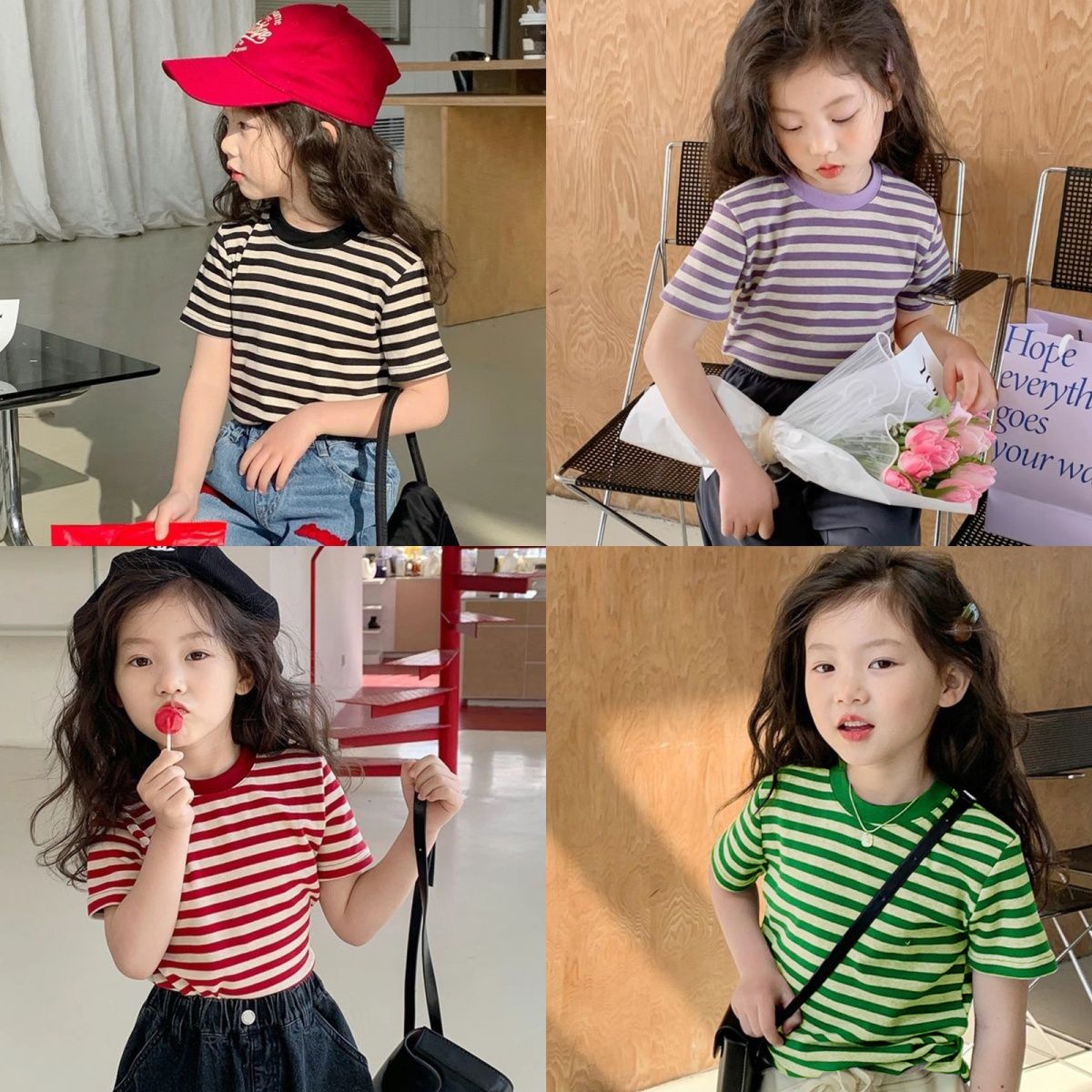 Striped T-shirt For Girls Summer Children's Cotton Short-sleeved Bottoming Shirt Baby Round Neck Korean Style Casual All-match Top