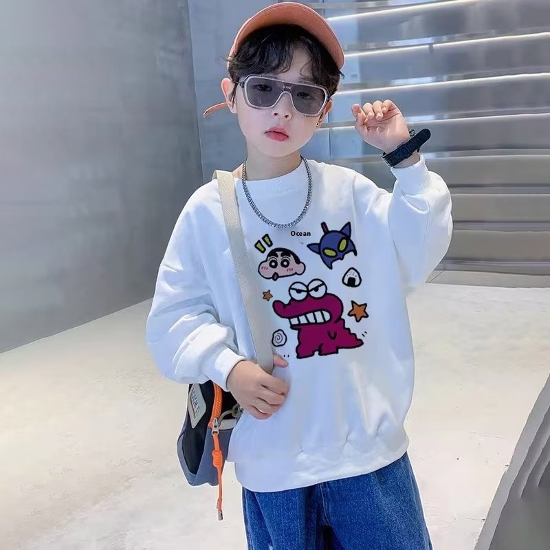 Boys And Girls Round Neck Sweatshirts Spring And Autumn Crayon Shinchan Cartoon Western-style Loose All-match Middle And Large Children's Tops