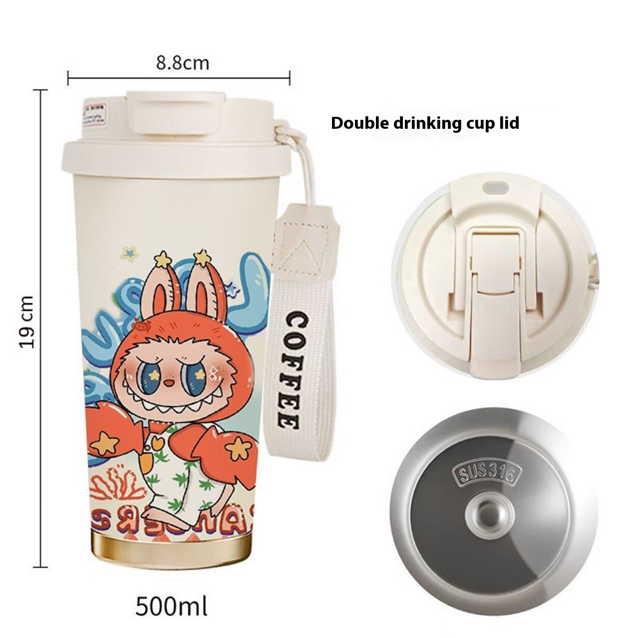 Rab Cloth 316 Stainless Steel Thermos Cup Double Drink Coffee Cup Car Portable Straw Thermos Cup Lily Of The Valley Water Cup