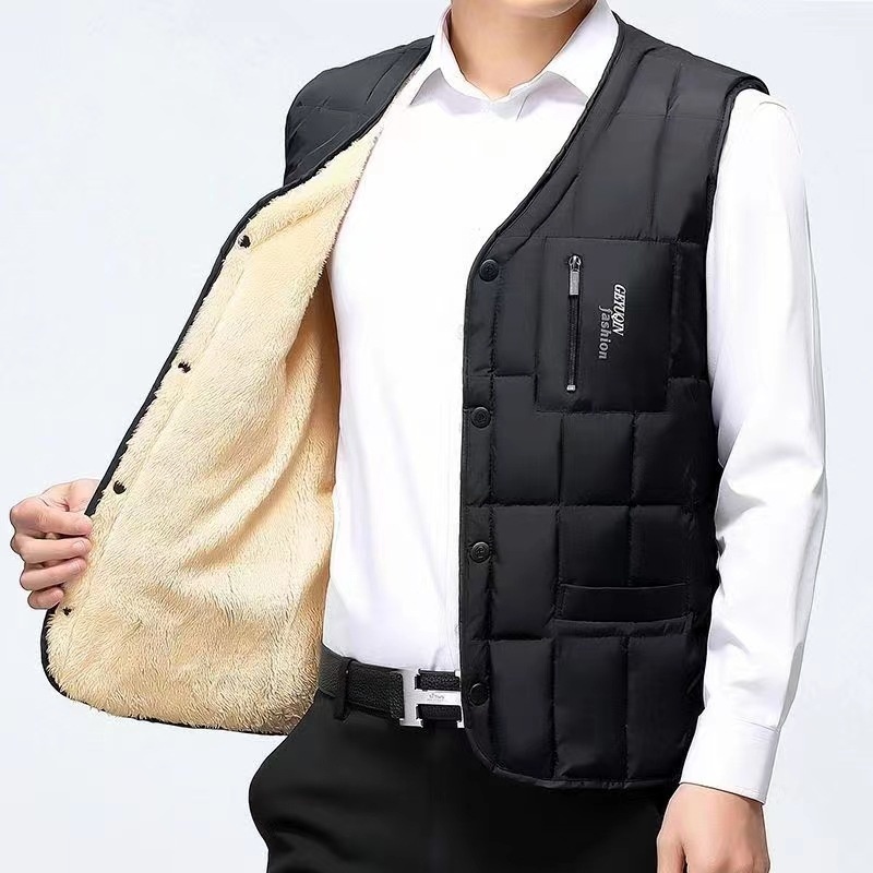 Winter Middle-aged And Elderly Down Cotton Vest For Internal And External Wear Fleece-lined Thickened Men's Vest Warm Cold-proof Vest For The Elderly