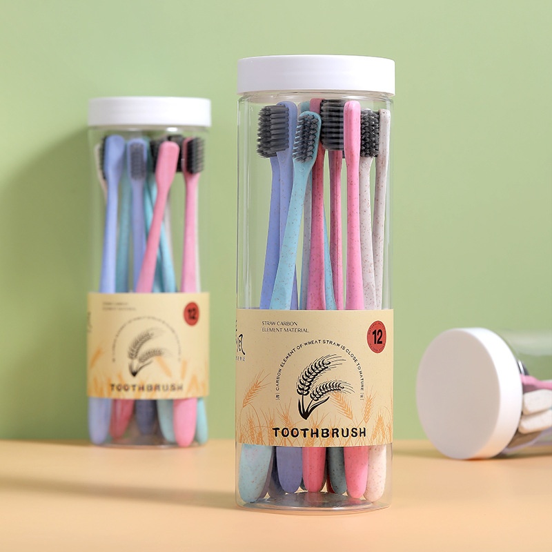 Adult Antibacterial Bamboo Charcoal Soft Bristle Toothbrush12 Pieces In ABarrel For Household Use Ultra-fine Soft Bristle Small Head Toothbrush