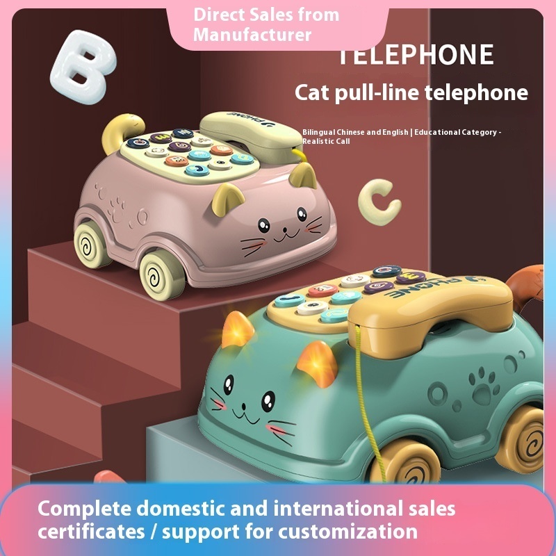 Children's Chinese-English Bilingual Cat Telephone Baby's Educational Early Education Story Machine Simulation Landline Mobile Phone Toy