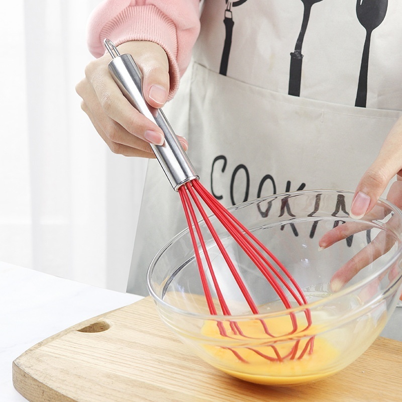 Silicone Stirrer10 Inch Stainless Steel Handle Egg Beater5 Line Egg Beater Multifunctional Manual Egg Beater