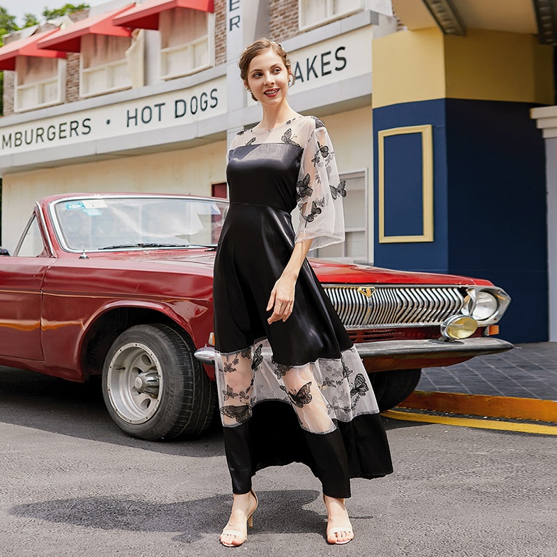 French Court Style Plus Size Dress Fat Girl Dress Organza Satin Plus Fat Plus Size Mesh Long Skirt