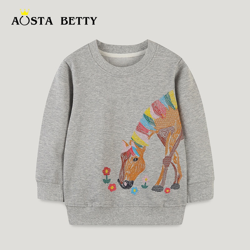 European And American Style Children's Sweatshirt Autumn Fashion Embroidery Girls Long-sleeved Shirt Cute Round Neck Casual Sweatshirt