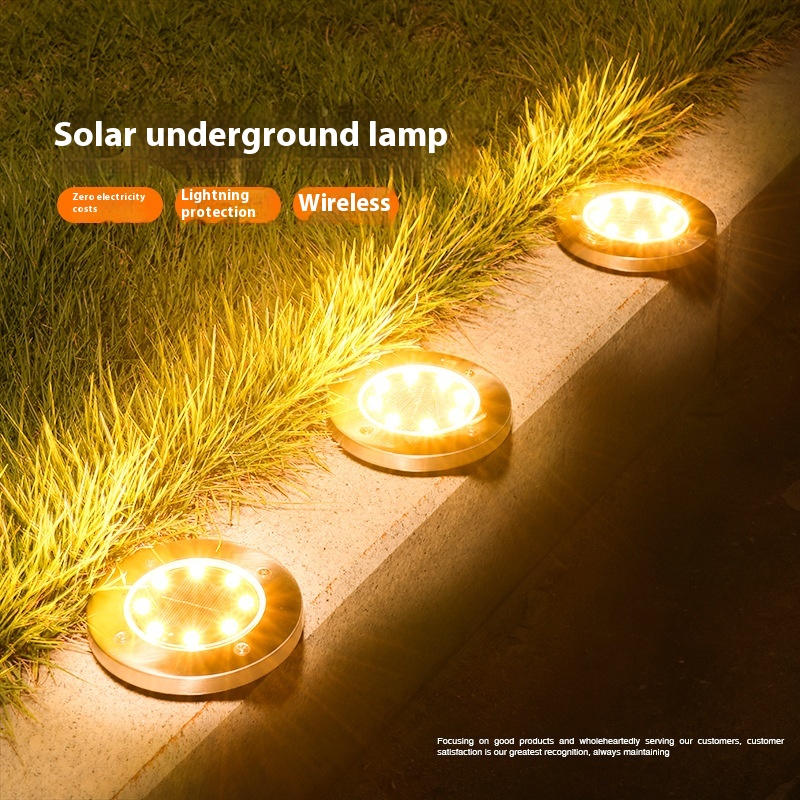 Outdoor 8 Lights 12LED Solar Underground Lights Stainless Steel Floor Lights Courtyard Lawn Lights Colorful Gradient Decoration