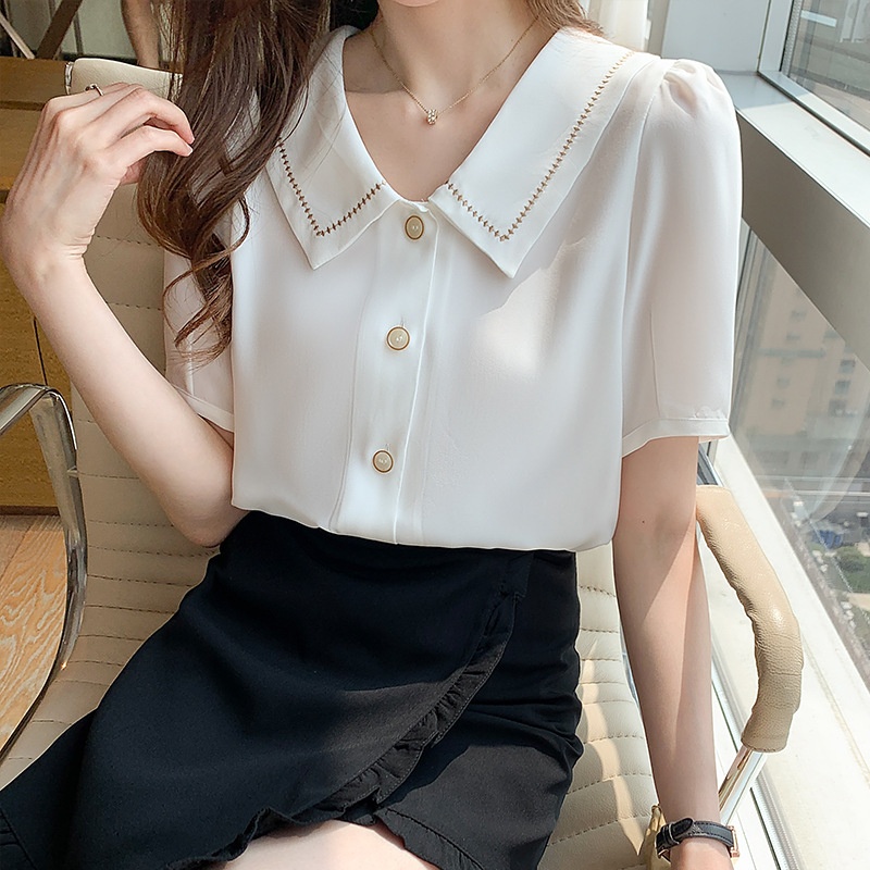 Baby Collar Chiffon Shirt For Women Summer Style Unique Design Niche Elegant Versatile Slim Tops