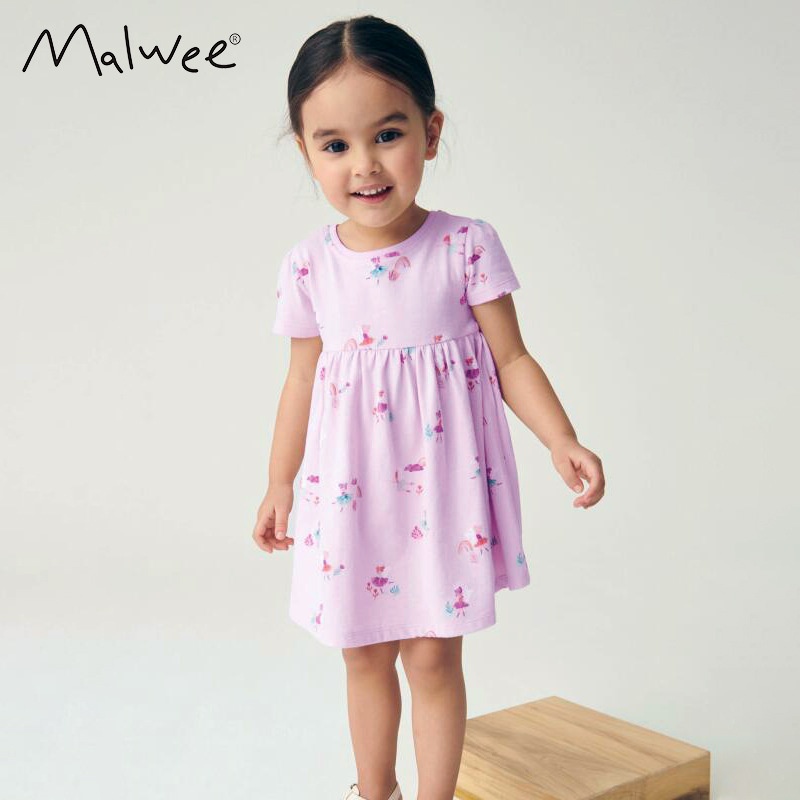 Malwee Girls Skirt Summer European And American Small Children Round Neck Short Sleeves Fashionable Children's Clothing Casual Princess Skirt