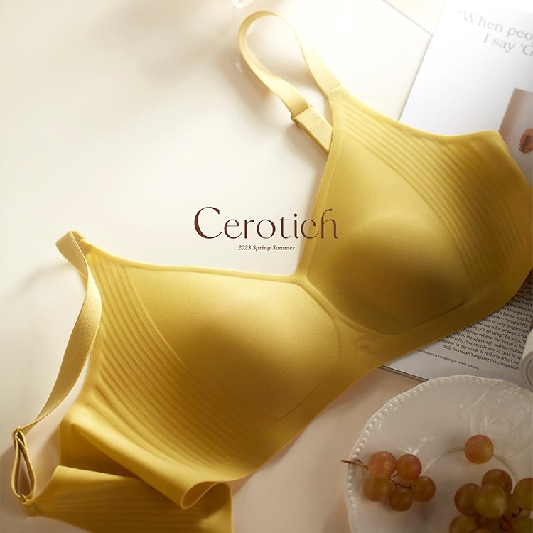 Cerotich Summer Thin Women's Underwear Without Steel Ring Breathable Rabbit Cup Bra Jelly Seamless Breast-collecting Bra