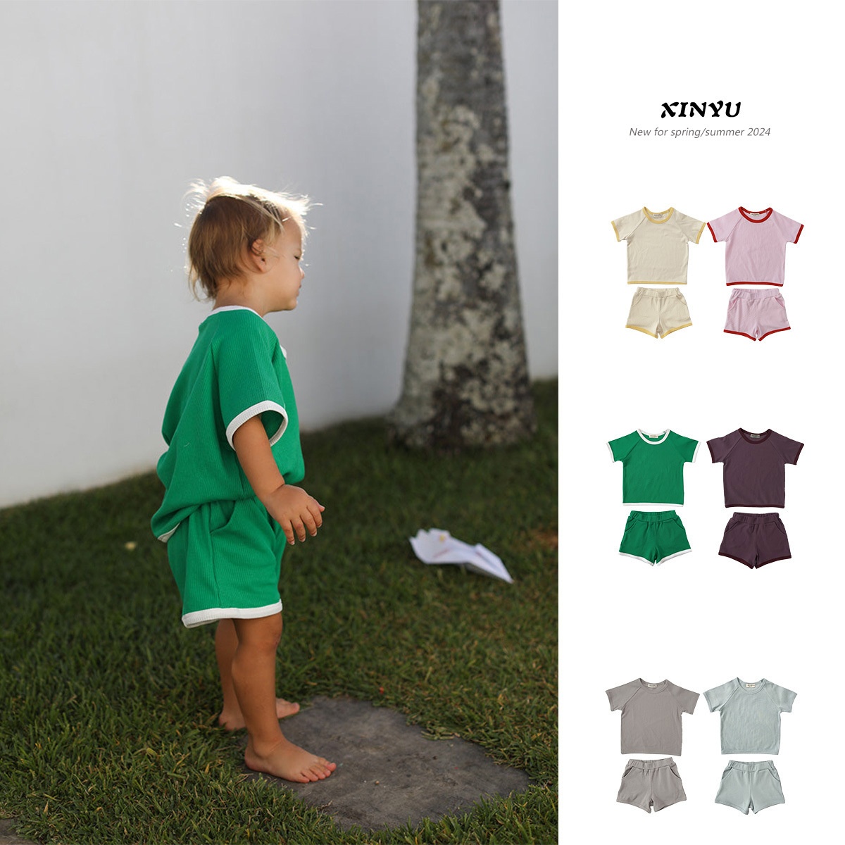 Summer Children's A-type Pit Cotton Short-sleeved T-shirt Shorts Suit Boys And Girls Baby European And American Brother And Sister Clothes