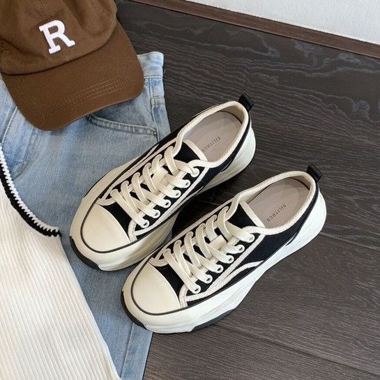 Chanel Style Thick-soled Canvas Shoes For Women Spring White Shoes For Women Simple Fashion Casual Sports Shoes