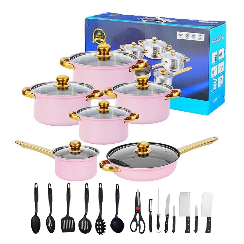 Foreign Trade Stainless Steel 410 Milk Pot Soup Pot Frying Pan Combination 12-Piece Pot Set Stainless Pots