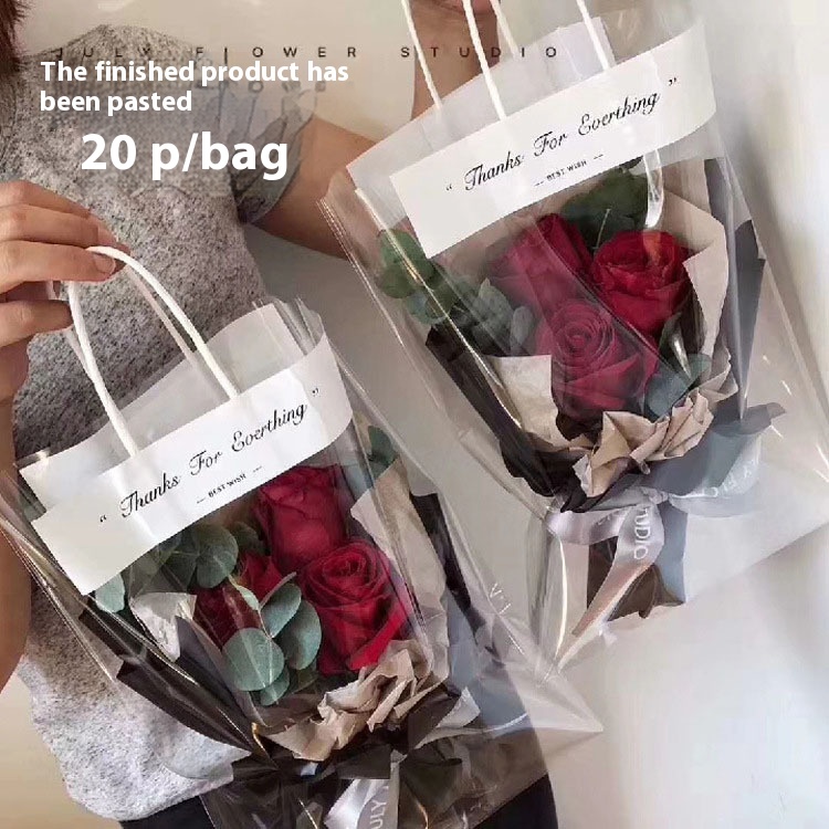 Valentine's Day Single Gift Bag Toy Transparent Handbag Flower Bag Bouquet Packaging Bag Rose Flower Bag