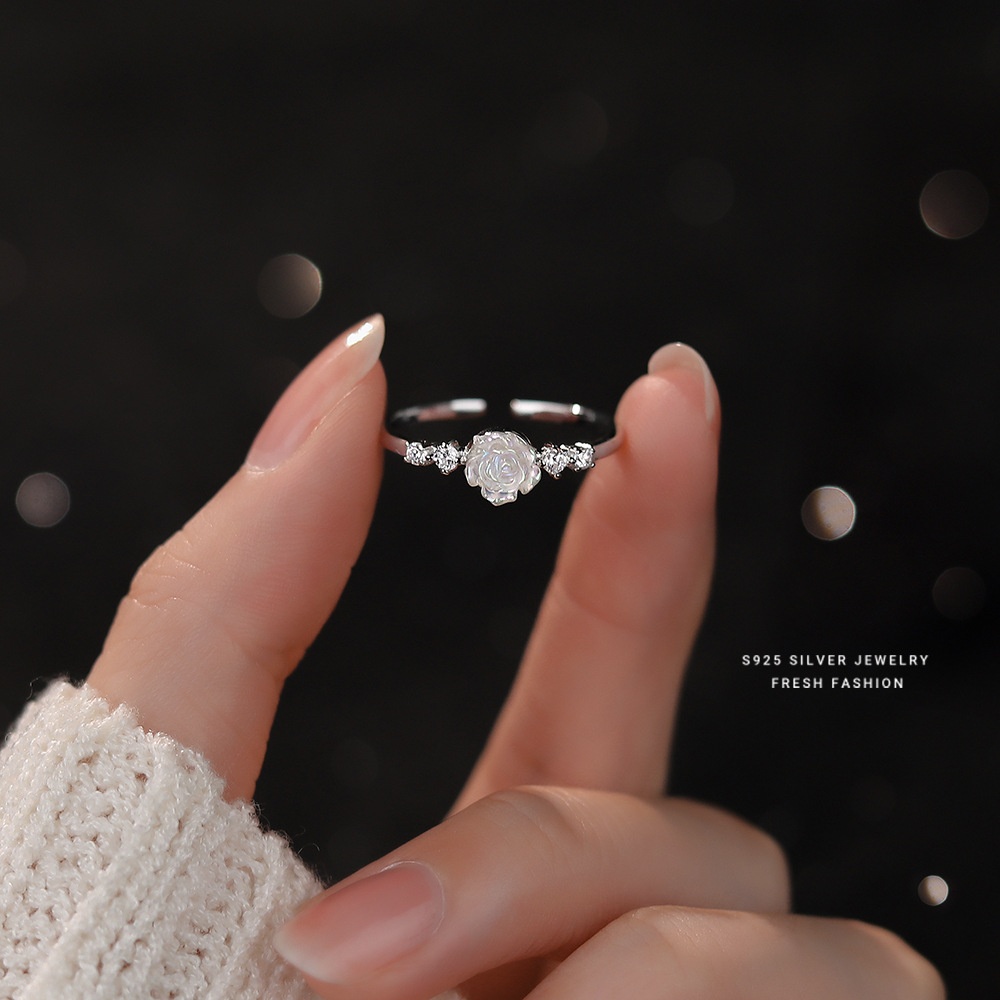 S925 Sterling Silver Rose Flower Ring For Women Simple Fashion Light Luxury Niche Design Temperament Personality Open Ring