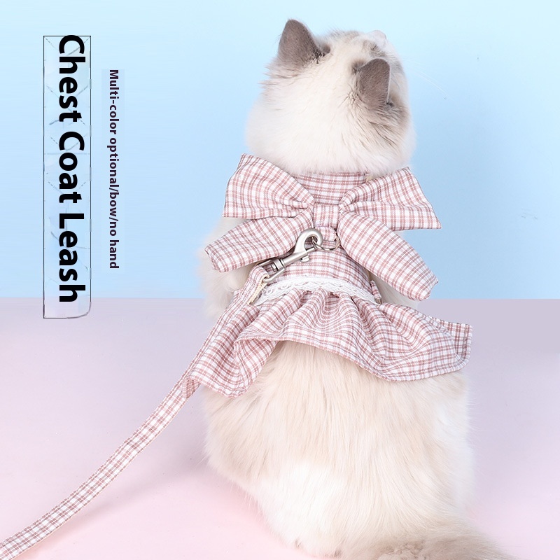 Pet Supplies Cat Chest Back Clothing Traction Rope Bow Cat Traction Rope Adjustable Cat Rope