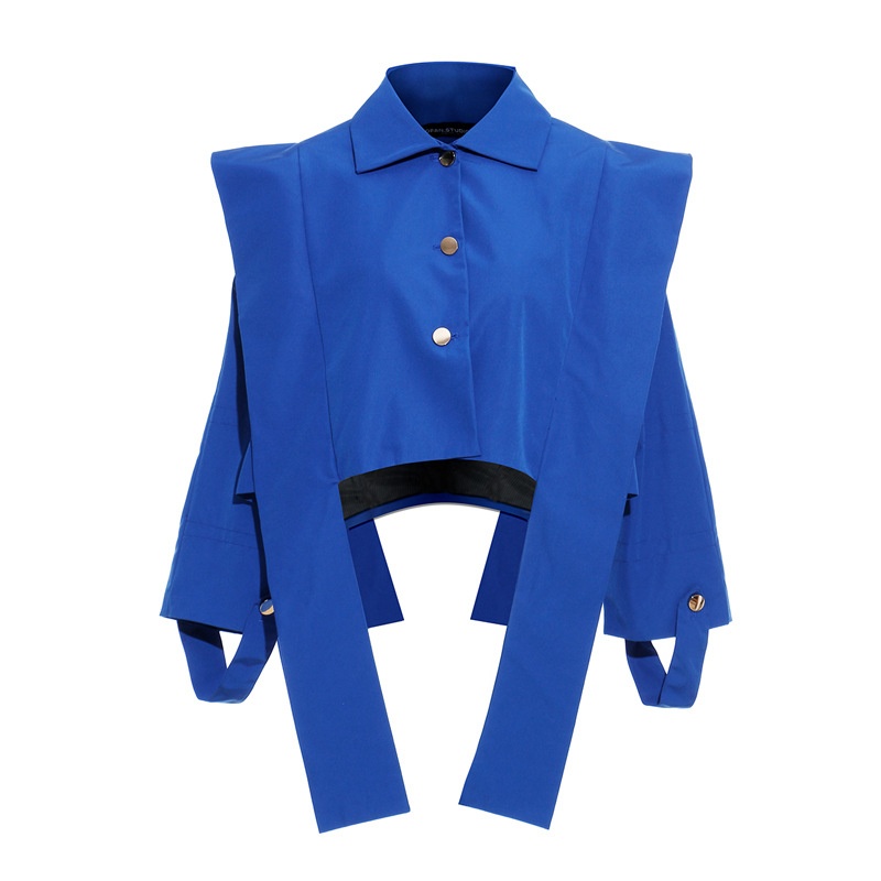 25 Retro Silhouette Loose Cut Large Shoulder Long Streamer Windbreaker Short Jacket Qd876