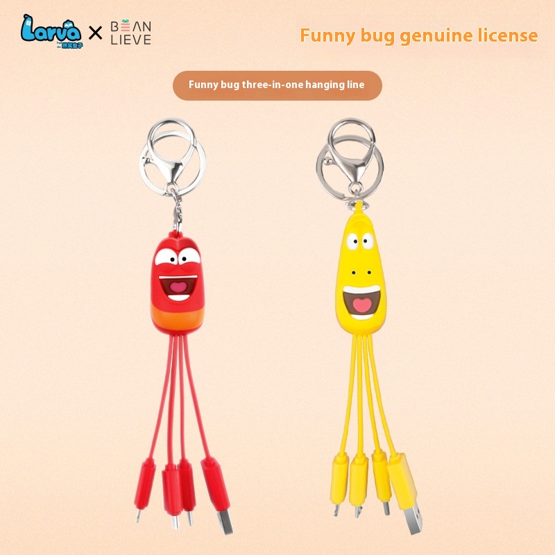 Hilarious Bug Keychain Doll Charging Cable,Stink Bug Three-in-one Mobile Phone Cartoon Data Cable
