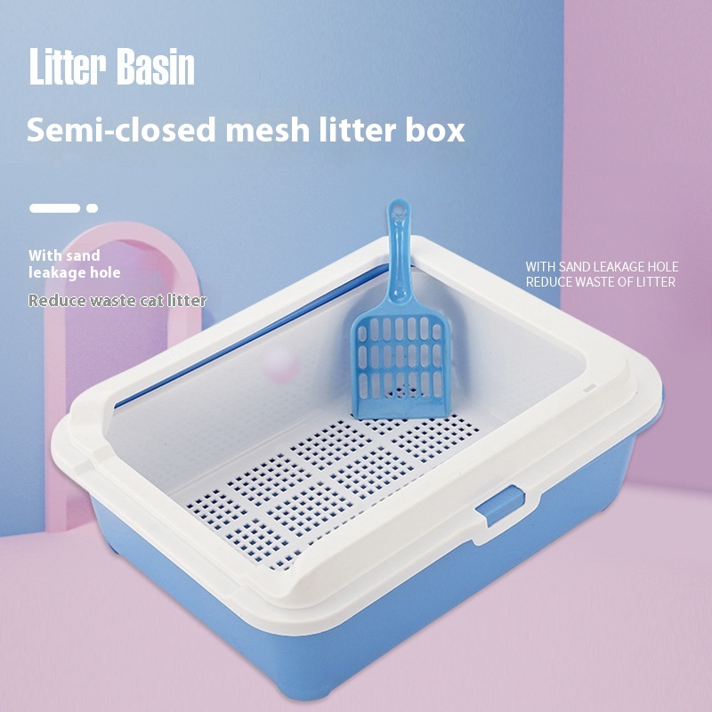 Cat Litter Box Semi-enclosed Cat Toilet Small Splash-proof With Grid Cat Litter Box Cat Cleaning Supplies With Shovel