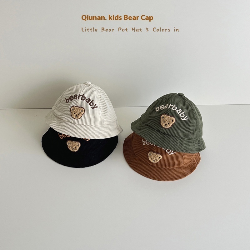 Qiunan Baby Hat Autumn And Winter Fashion Korean Version Bear Embroidery Baby Fisherman Hat