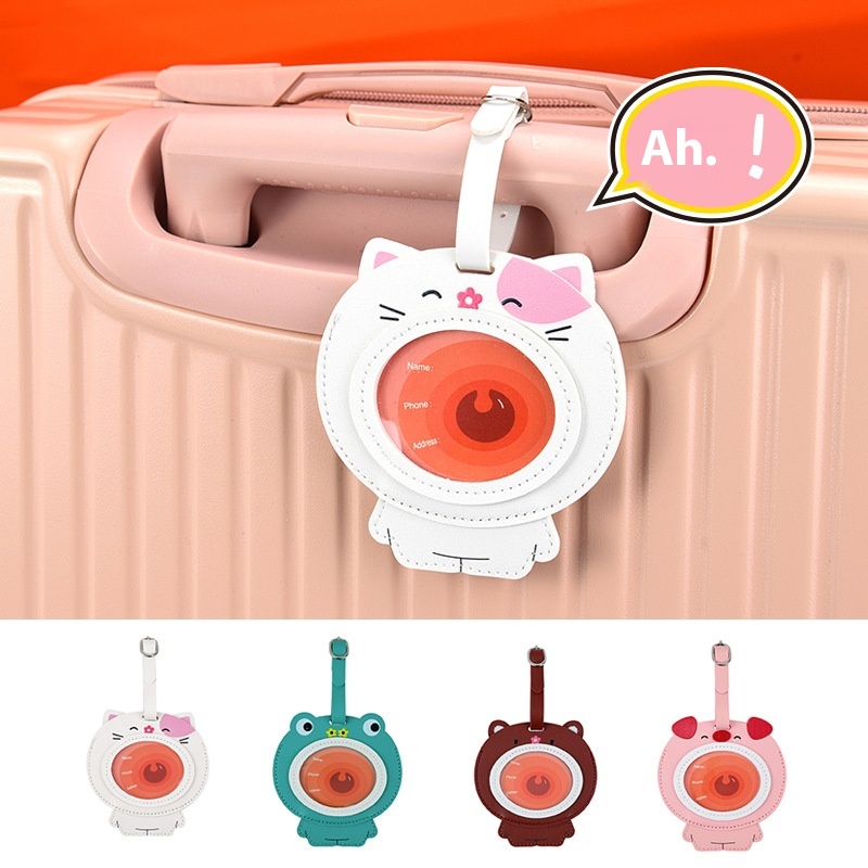 Cute Big Mouth Animal Luggage Tag Creative Cartoon Leather Checked Luggage Tag Anti-lost Name Tag Small Gift