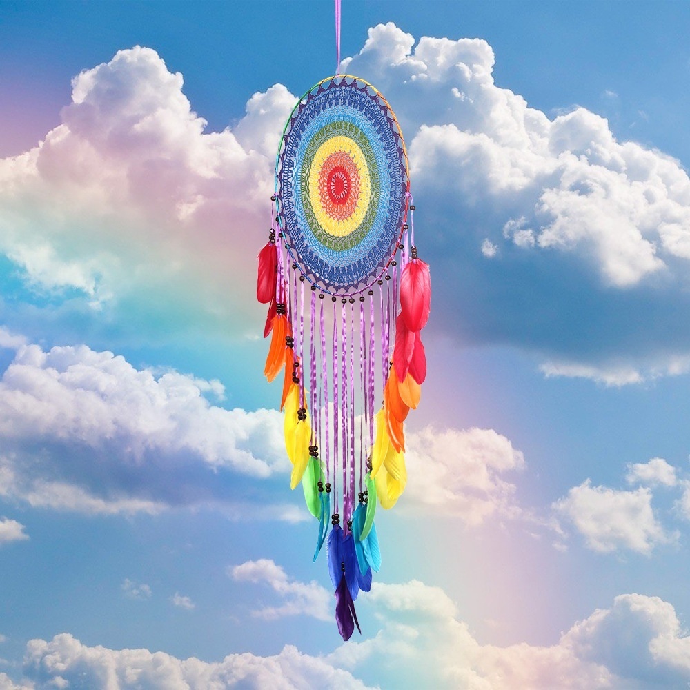 Indian Style40 Cm Colorful Hook Flower Large Floating Dream Catcher Pendant Wall Decoration Oversized Dream Catcher