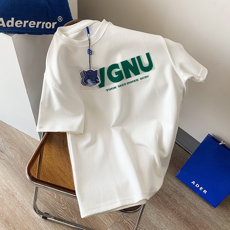 Y White Cotton T-shirt Women's Summer Loose Design Niche Printed Shoulder Top