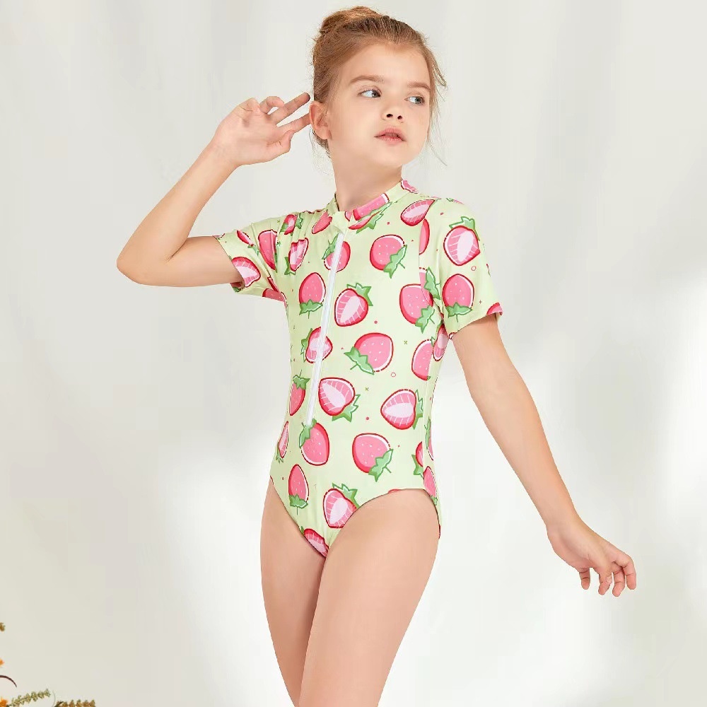 European And American Children's One-piece Swimsuit Fruit Print Short-sleeved Beach Sunscreen Surfing Suit Swimsuit