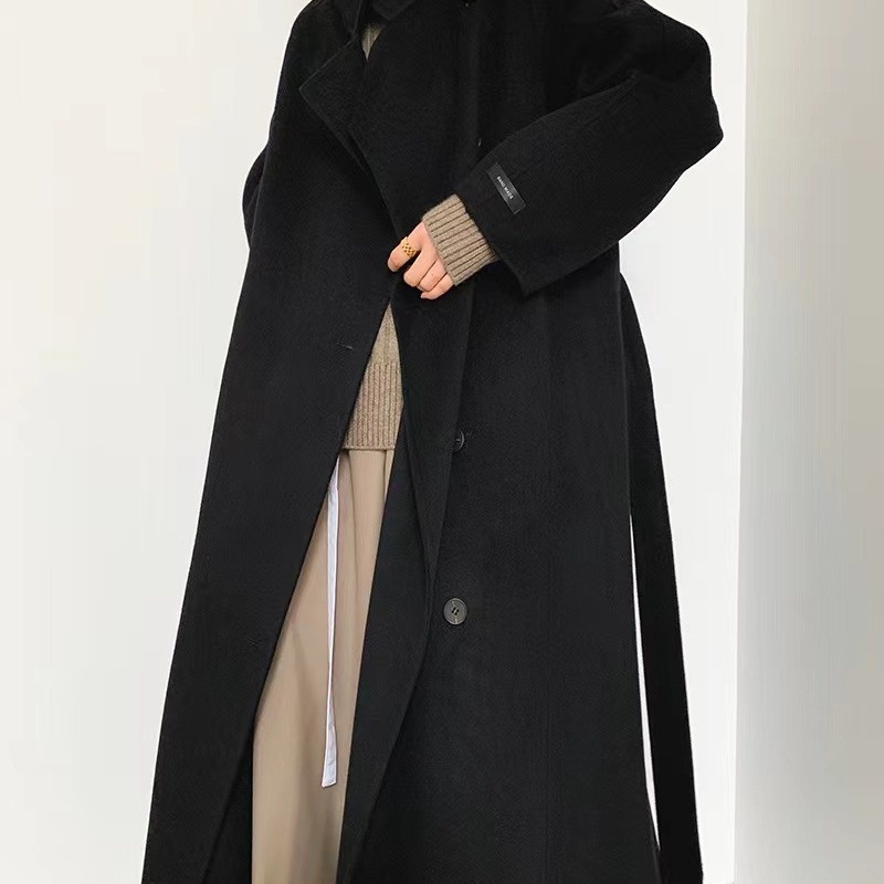Design Sense Stand Collar Side Single-breasted Double-sided Wool Coat Woolen Coat Women's Korean Version Autumn And Winter Medium And Long Style - 2