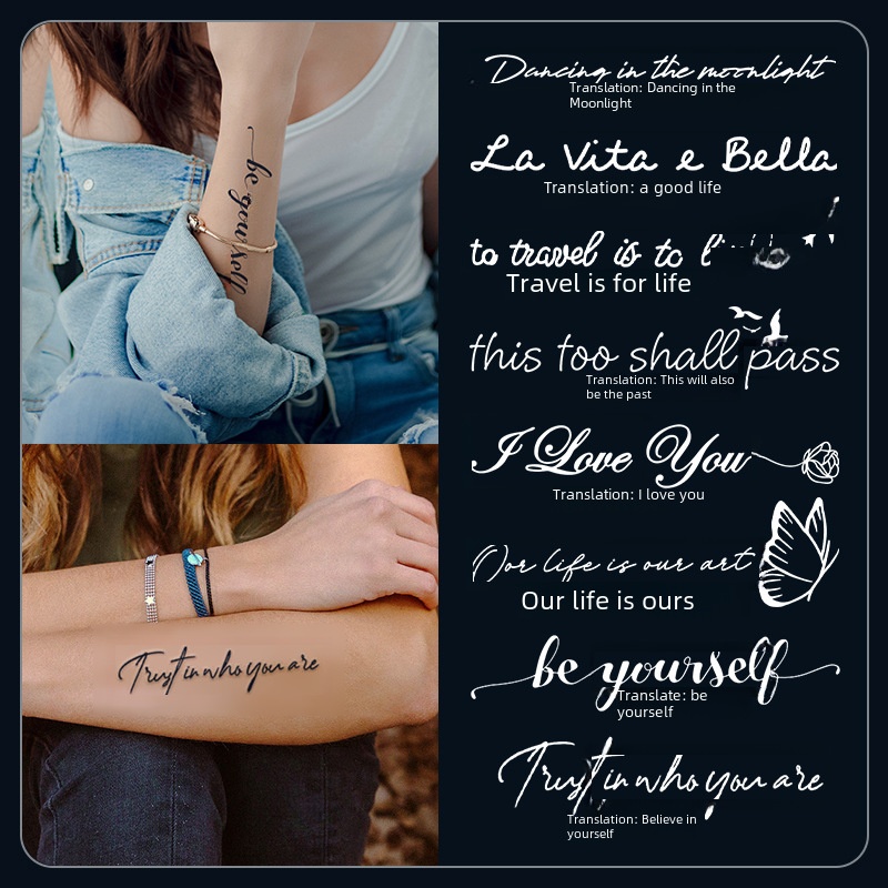 Small Fresh Herbal Tattoo Stickers English Letters Semi-permanent Waterproof Juice Temporary Tattoo Stickers