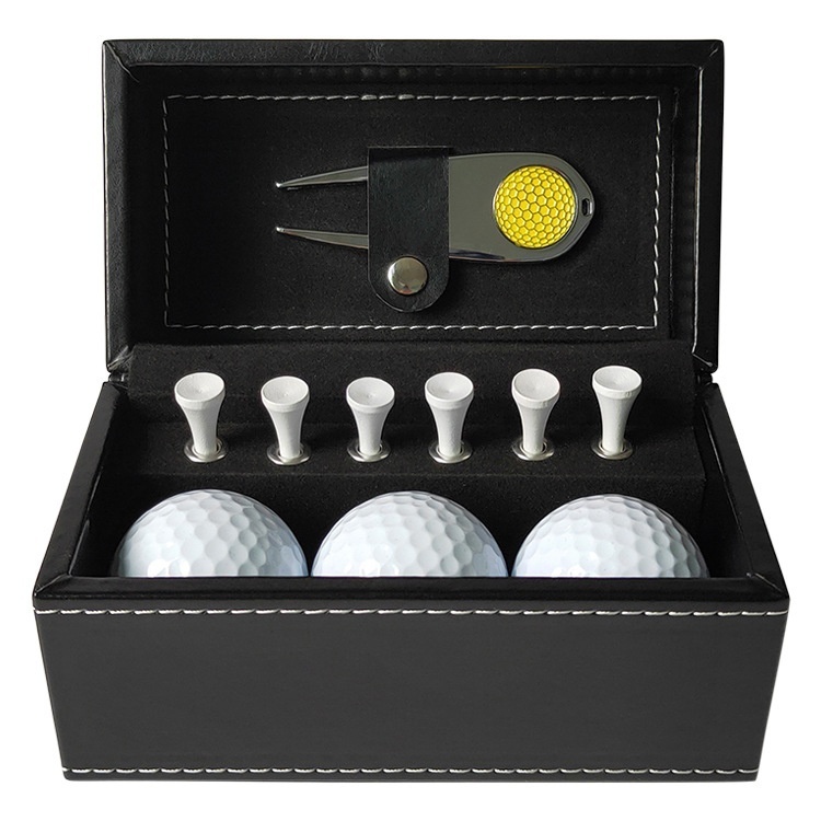 Golf Gift Leather Box Set Metal Green Fork Ball Spike Gift Box Set