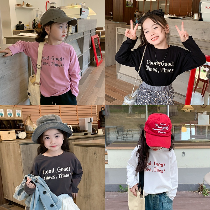 Amo Beibei Children's Long-sleeved Round Neck T-shirt Tops Autumn Boys And Girls Baby Korean Version All-match Letter Bottoming Shirt