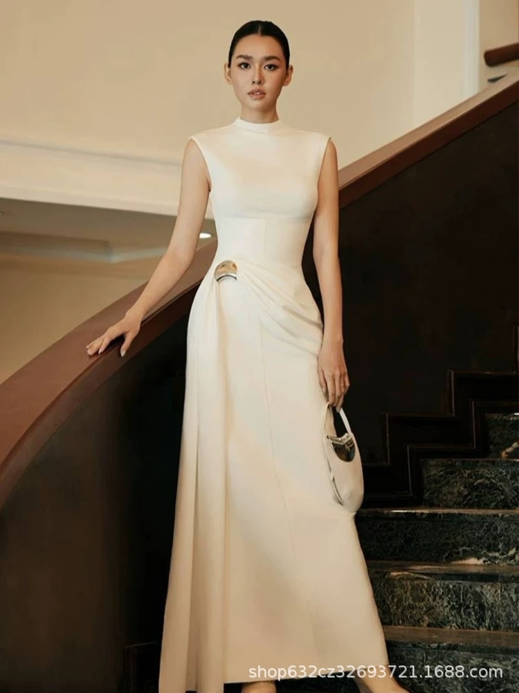 High-End, Luxurious, Light And Luxurious Simple Dress For Women, Summer French Elegant And Elegant Waist Slimming Banquet Dress