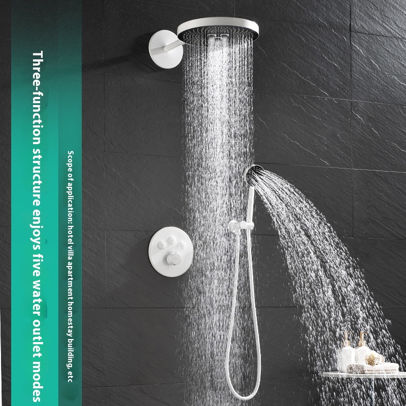Imitation Ecological Raindance Full Copper Constant Temperature Concealed Shower Set Hidden Shower Set White Simple Shower Set