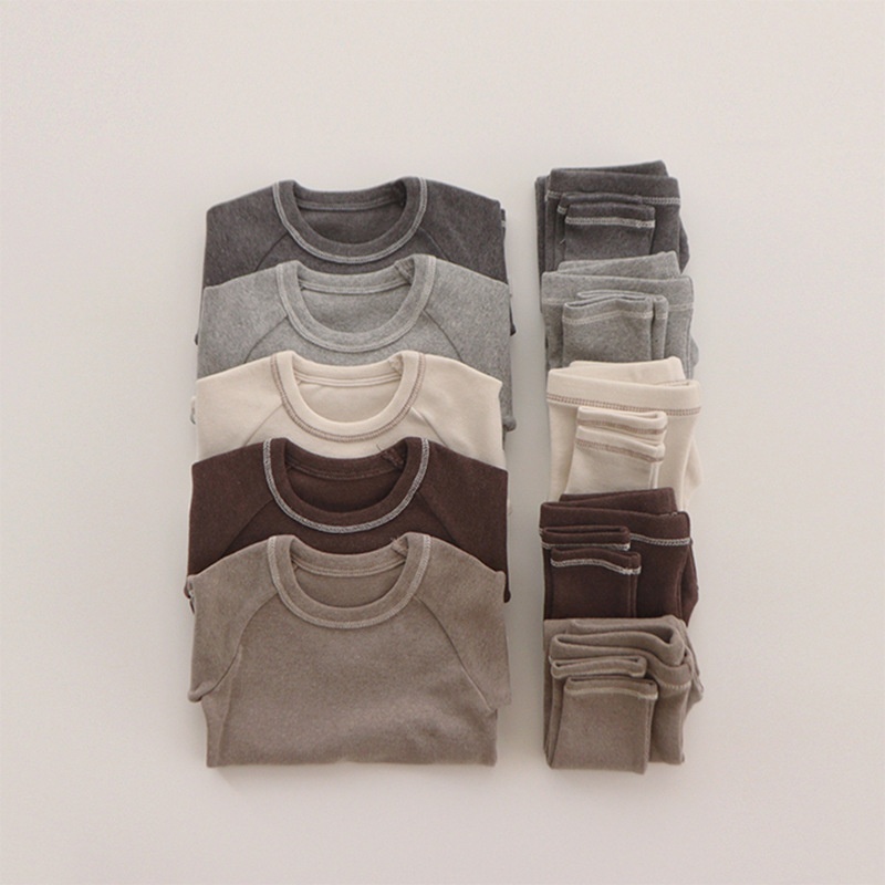 Nordic Style Children's Clothing Winter Warm Fleece Underwear Set Children's Home Clothes Baby Solid Color Pajamas Foreign Trade Children's Clothing