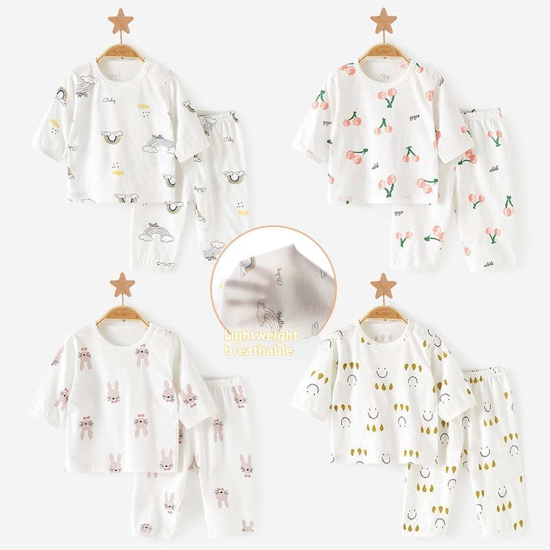 Baby Suit Summer Air Conditioning Toddler Two-piece Suit Boys And Girls Pajamas Thin Children's Mid-sleeve Split Baby Clothes