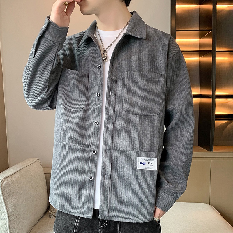 Jacket Spring And Autumny Brand Corduroy Student Jacket Top Workwear Pocket Long Sleeve Shirt For Men - 3