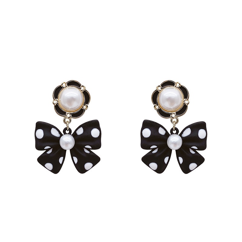 S925 Needle Autumn And Winter Pearl Earrings Earrings Korean Polka Dot Bow Earrings Earrings Earrings - 5