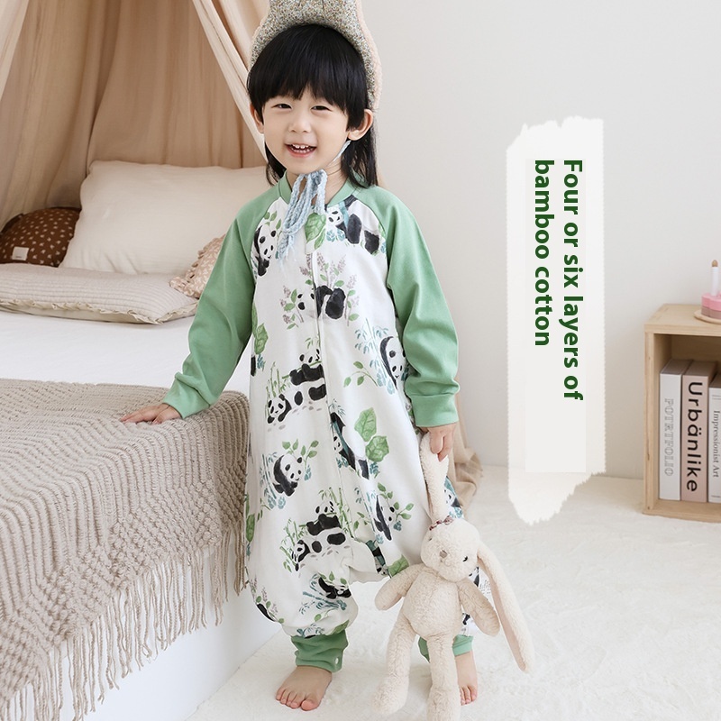 Four-layer Six-layer Bamboo Cotton Gauze Sleeping Bag Summer Baby Infant Anti-kicking Quilt Artifact Cartoon Split-leg Children's Sleeping Bag