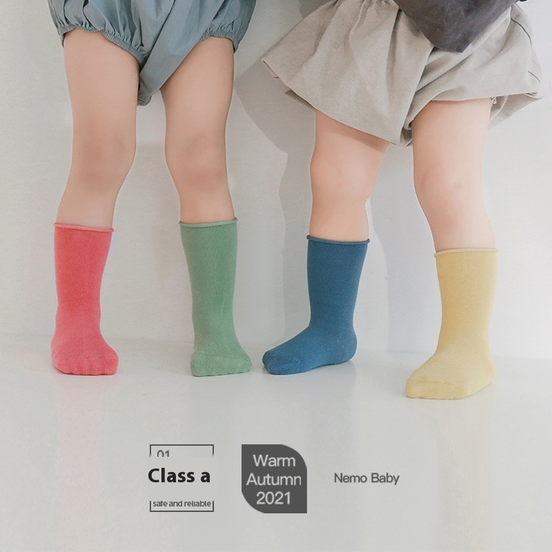 Style Baby Socks Spring And Autumn Loose Mouth Does Not Squeeze The Feet Children's Socks Breathable Korean Version Boneless Solid Color Baby Mid-tube Socks