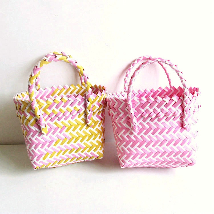 Woven Children's Basket, Color-blocked Woven Small Bag, Children's Coin Purse, Small Handbag, Gift Basket, Handbag