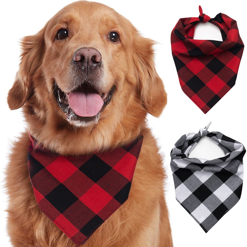 Pet Scarf Bib Triangle Bib Red Plaid Dog Handkerchief Cotton And Linen Scarf