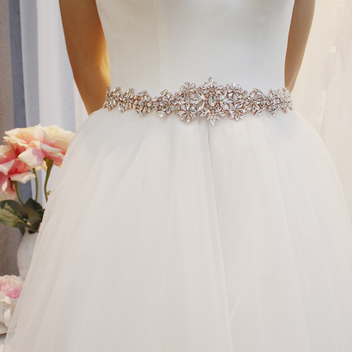 Y012 Exquisite Shiny Rhinestone Flower Bridal Belt Waist Seal Luxury Wedding Dress Waist Seal