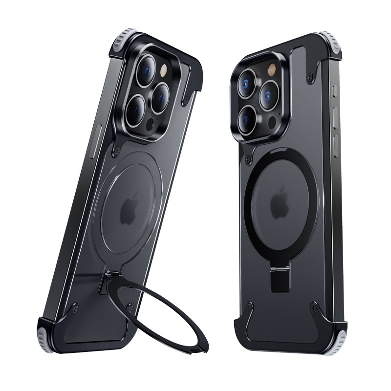 Suitable For Apple15 Promax Mobile Phone Case One Shell Anti-fall Bracket Magnetic Metal Frameless14 Pro