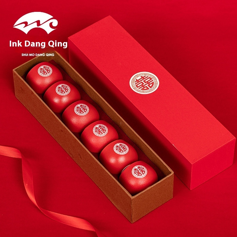 Wedding Red Tea Cup Set6 Pieces Home Ceramic Wedding Tea Cup Gift Box Tea Cup