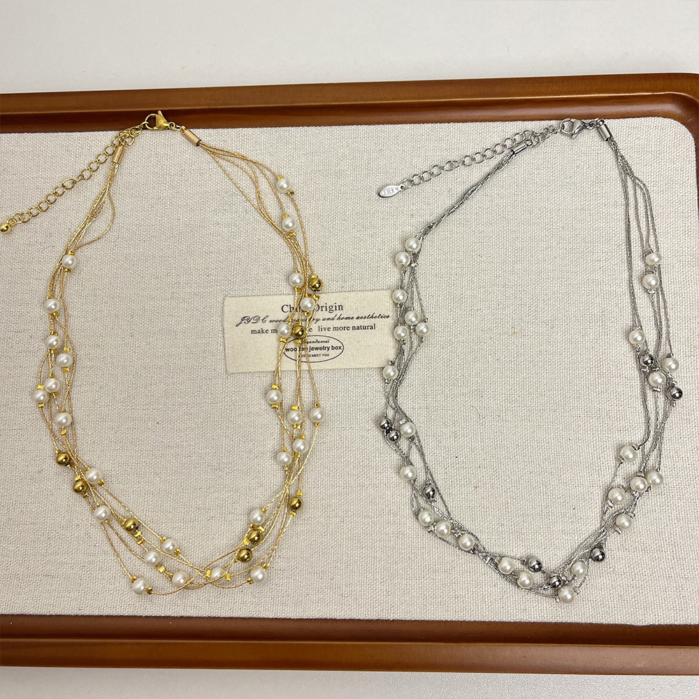 Light Luxury Multi-layer Pearl Necklace Women's Long Clavicle Chain Niche High-end Choker Accessories Style Necklace