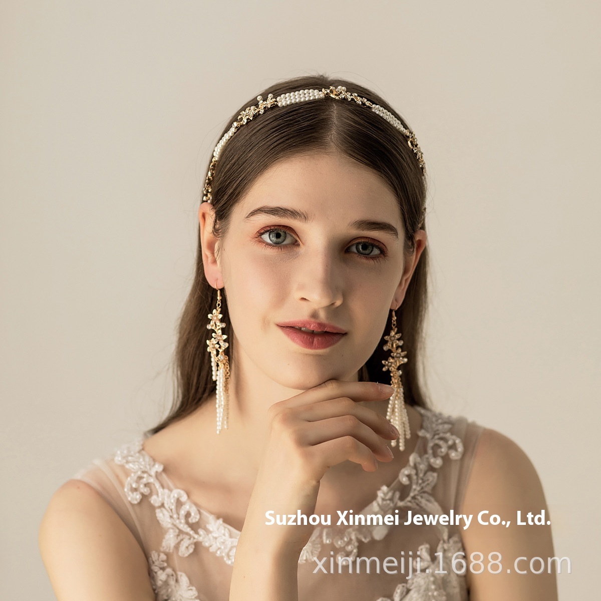 O531 Bridal Headdress Alloy Beaded Headband Earrings Combination Set Studio Travel Accessories Bridal Hair Accessories