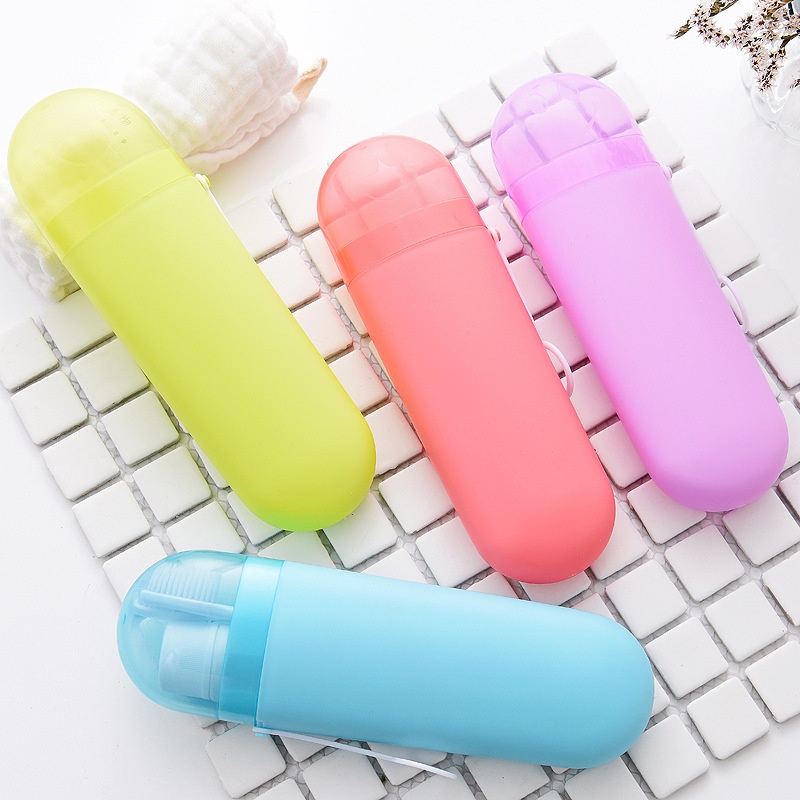 Candy Color Travel Portable Washing Toothbrush Box Flat Toothbrush Cover Home Can Hang Toothpaste Toothbrush Tube Storage Dustproof